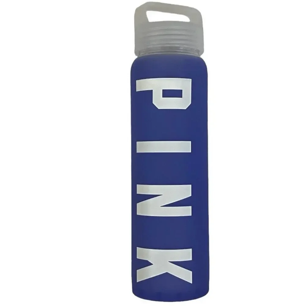 VS Pink Glass Water Bottle Silicon Blue 20 Oz.